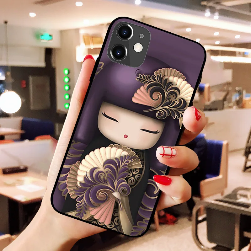 kawaii Japanese Kokeshi Doll Phone Case For iPhone 11 Pro 7 8 6 6s Plus XR XS Max cover Bag 5 5S SE 2020 Funda Etui Cases | Мобильные
