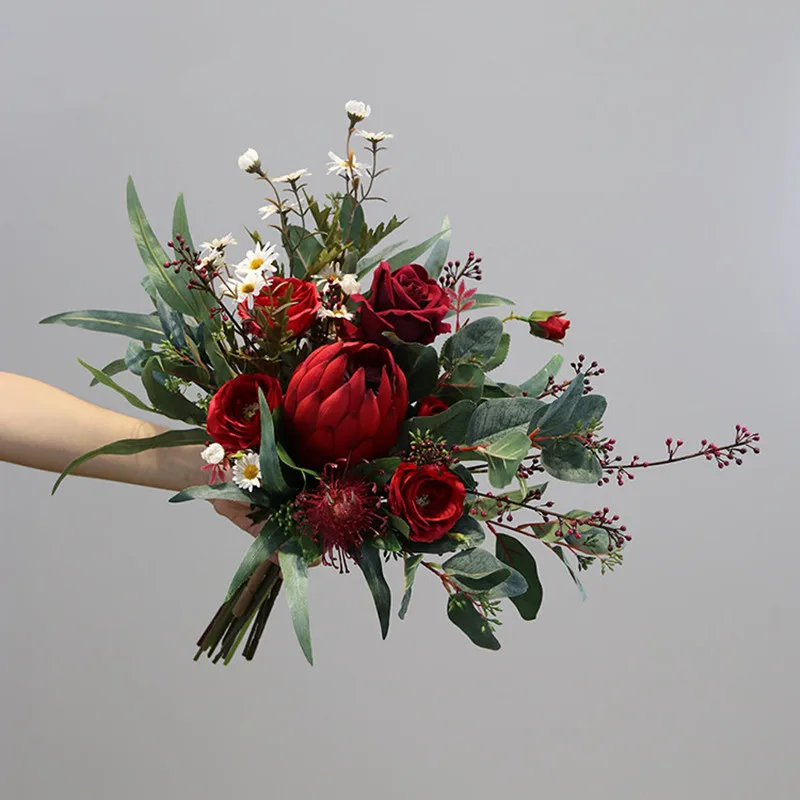 Style A JaneVini красный цветок императора бордовые пионы, розы свадебный букет Флер мариейдж старинные невесты Искусственные цветы Свадебные букеты - Цвет: Style A