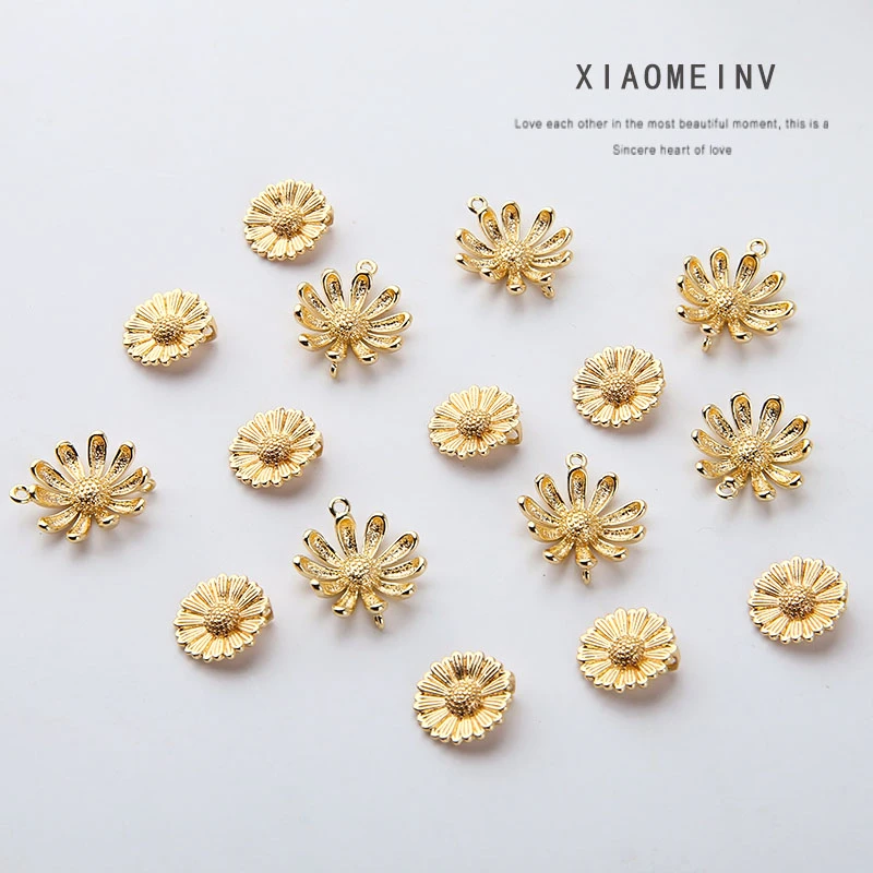 10 шт. корейские медные серьги с ромашками из настоящего золота 18 К для женщин
