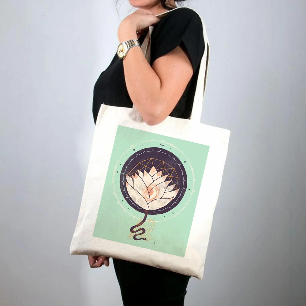 

2021 Shopper Let's Go sunrise Printed Tote Bag women Harajuku shopper handbag girl Shoulder shopping bag Lady Canvas Bag