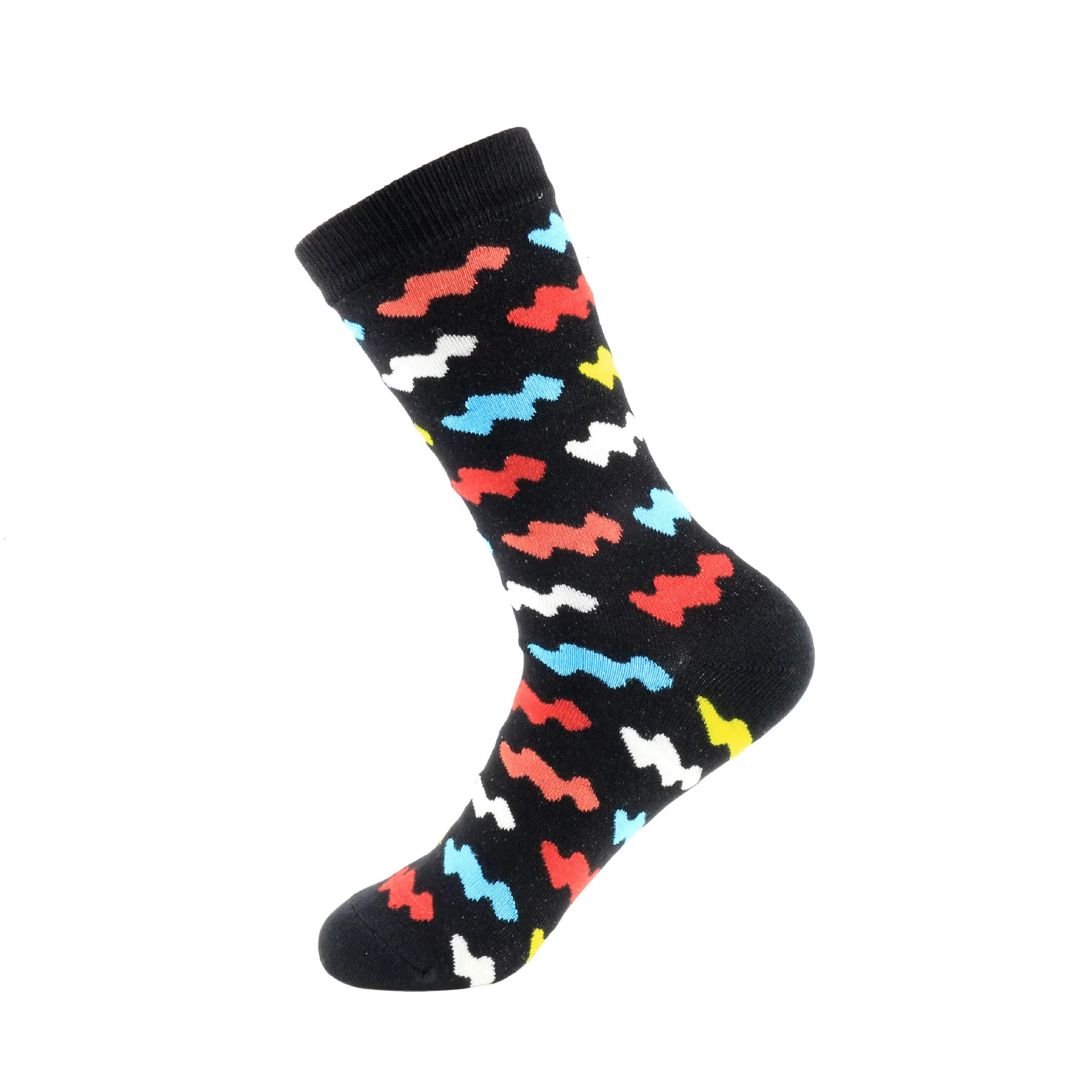 

3 Pairs/lot Crew Socks Personality Doodle Collide Colour Men's Socks British Style Skull Geometry Stripe Long Cotton Happy Socks