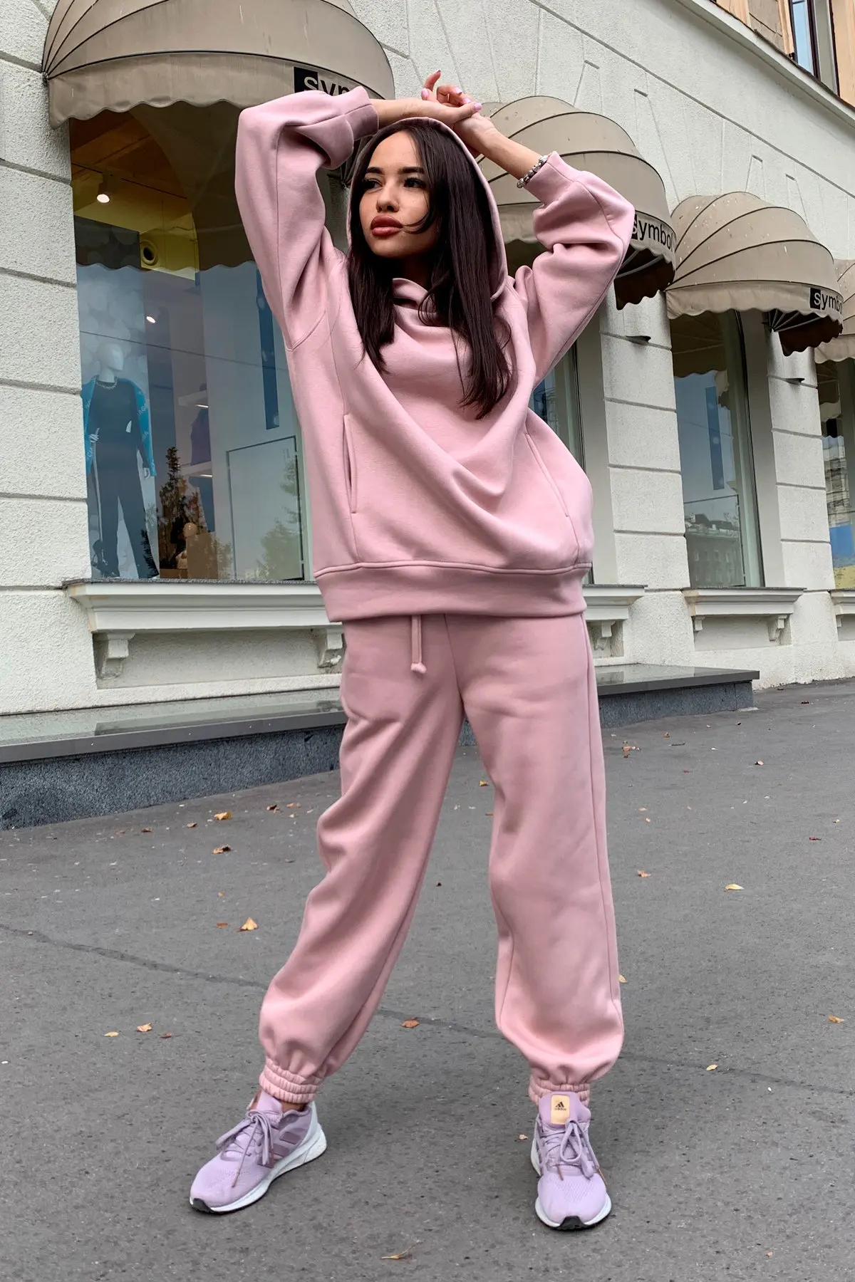 

21Pure color Hoodie suit spring and autumn women's new fashion leisure sports style hooded cotton loose comfortable sweater suit