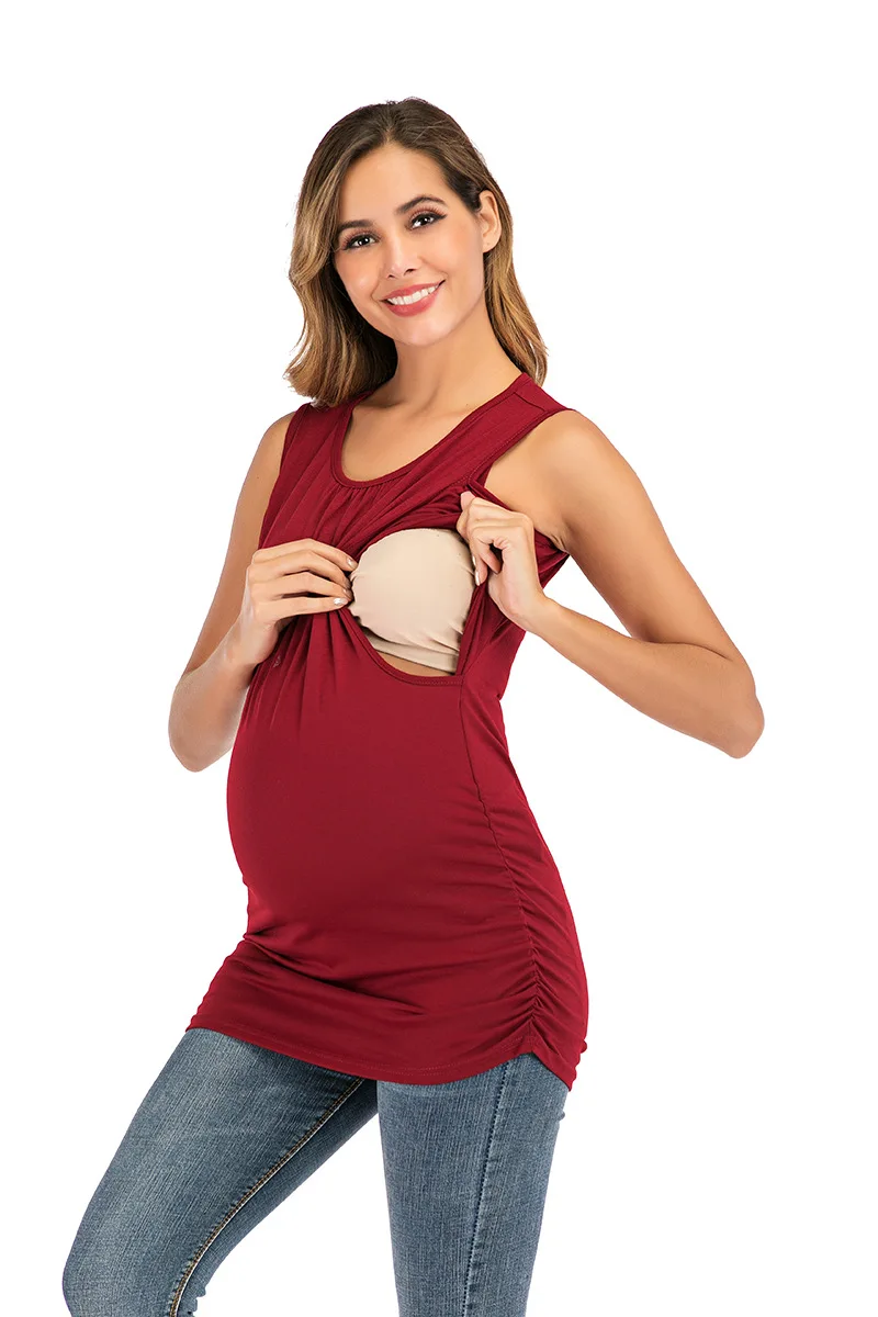 

Fashion Summer Maternity Breastfeeding T-shirt Sleeveless Rround Neck Pregnant Nursing T Shirt Tops Breastfeeding