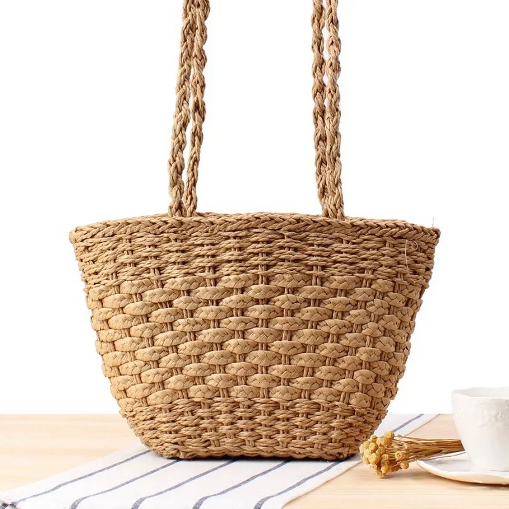 Latest Design Chic Ladies Beach Summer Vacation Handbag Fashion Straw Messenger Rattan Tote Bag Female