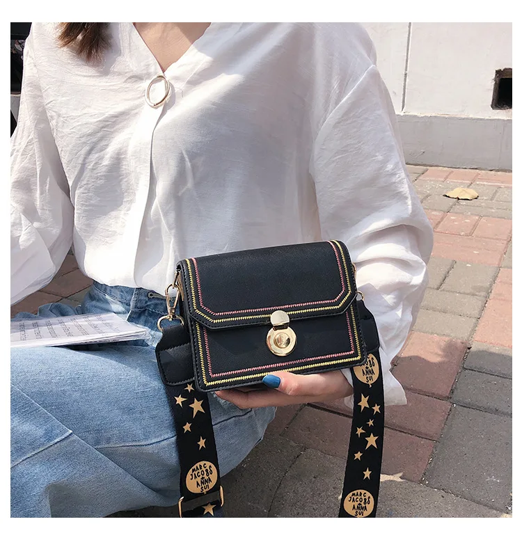 Bag for women new Korean style straddle bag outdoor travel chic wide band sewing fashion one shoulder small square bag