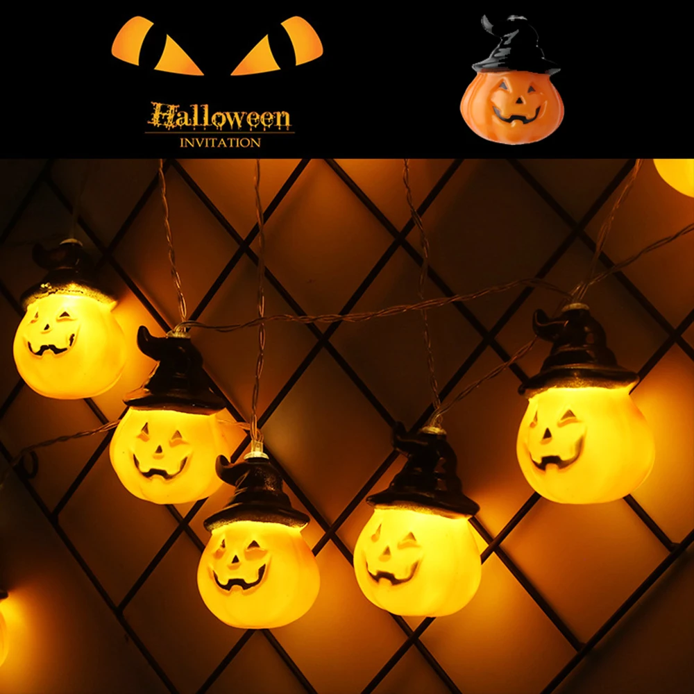 Тыква череп на Хеллоуин гирлянды с 10 светодиодный бусины висящая фонарь декор