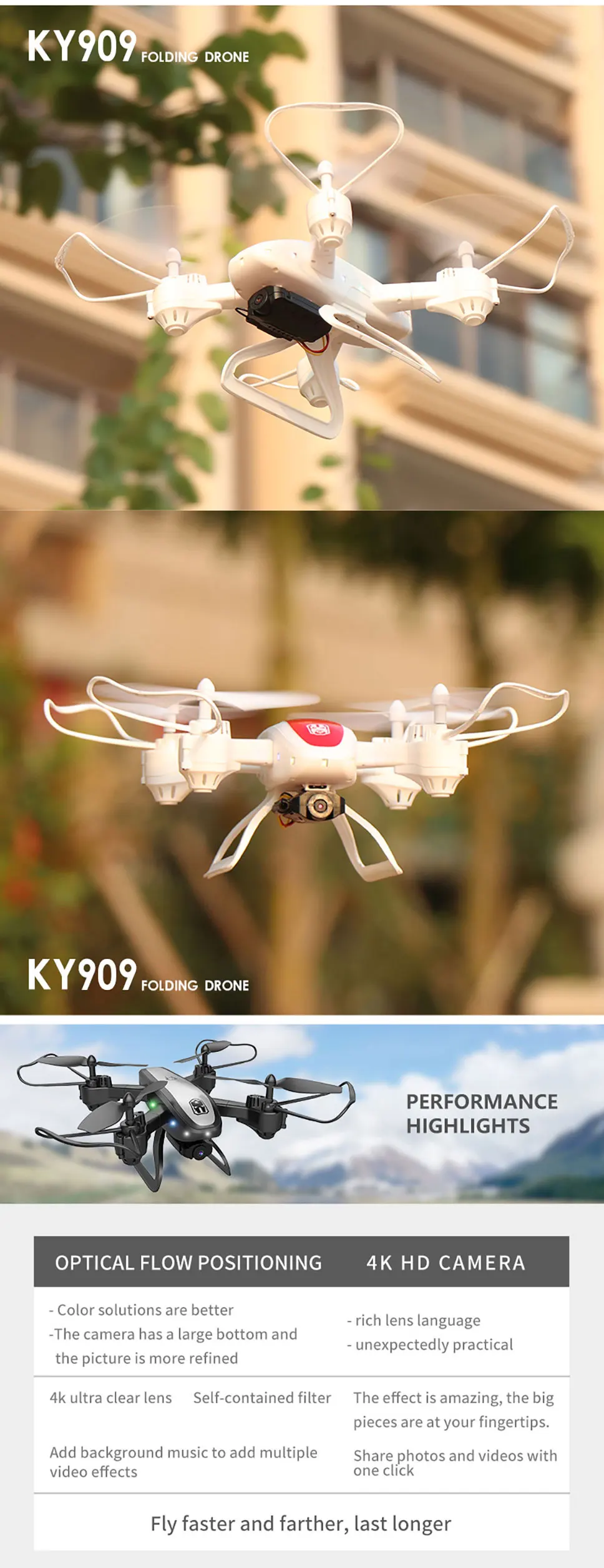 Дрон KY909 HD 4K WiFi видео live fpv Дрон светильник с потоком держать высоту четырехосный самолет одна кнопка взлет Дрон с камерой квадрокоптер с камерой квадракоптер квадрокоптер аккумулятор квадракоптер с камерой
