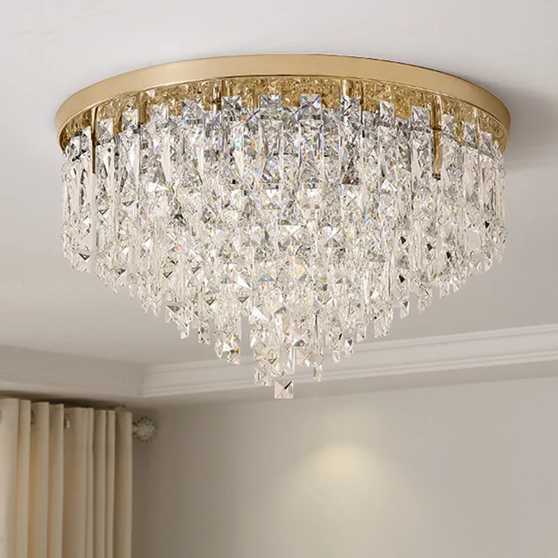 Luxury Modern Bedroom K9 Crystals E14 Ceiling Lamp Gold / Chrome Steel Led Lights Art Deco Indoor Lighting Fixtures | Освещение