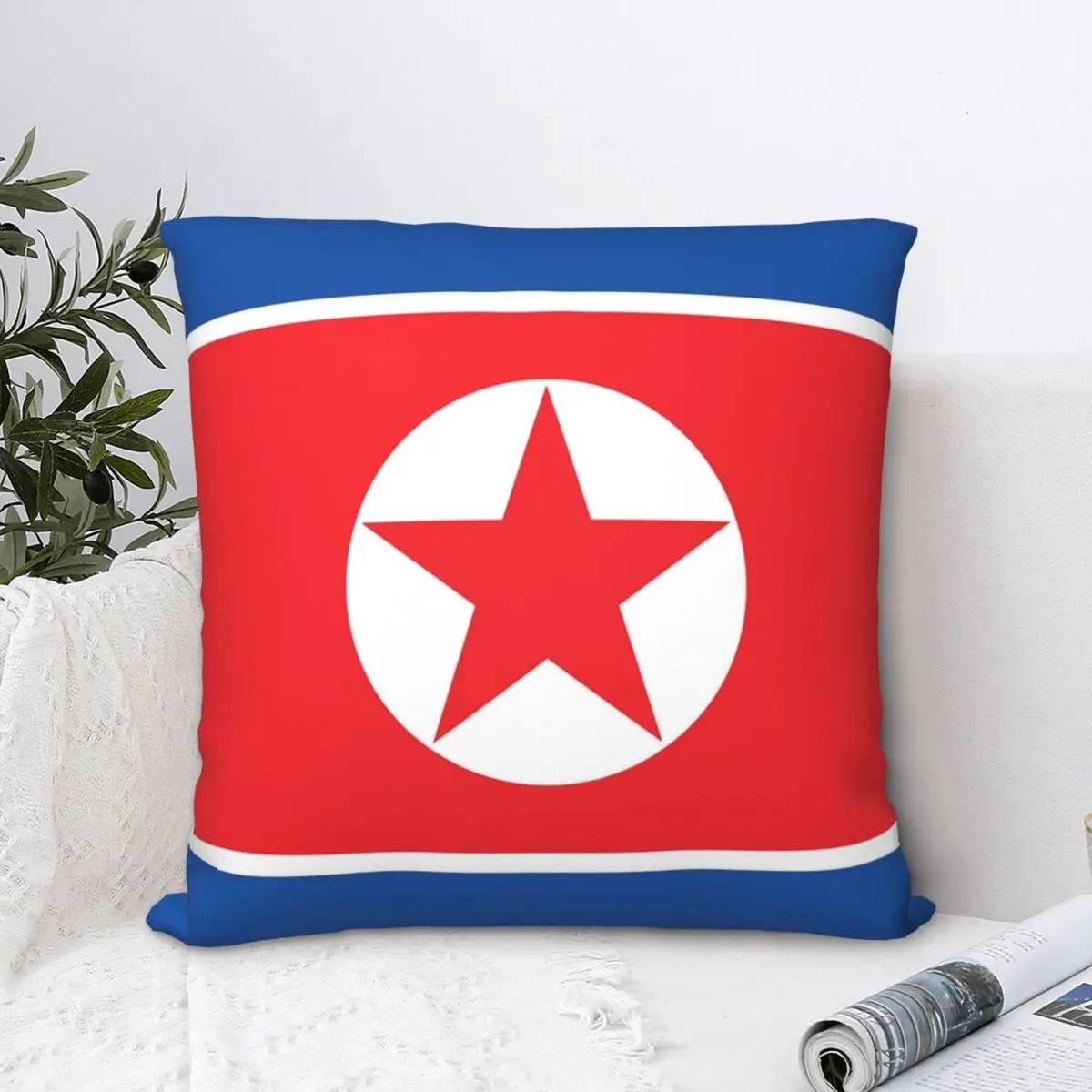 

North Korea Flag Square Pillowcase Cushion Cover funny Home Decorative Pillow Case for Bed Nordic 45*45cm