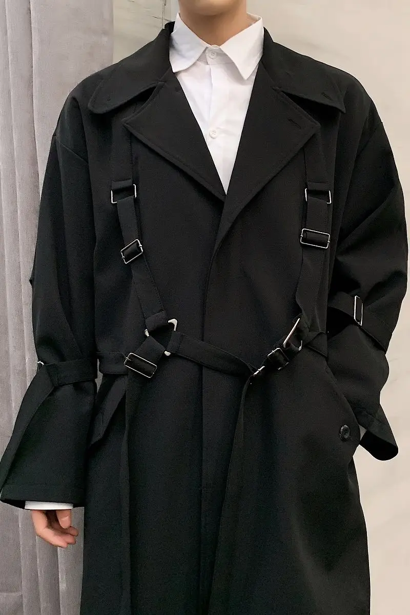 

2020 Spring And Autumn New Youth Popular Personality Strapping Function Wind Solid Color Long Windbreaker Fashion Casual Top