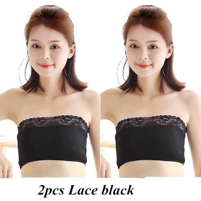 Female Strapless Boob Tube Top Bandeau Bra Lace Modal Ladies Modal Lace Stomacher Wrapped Chest Bottom Underwear - Цвет: 1