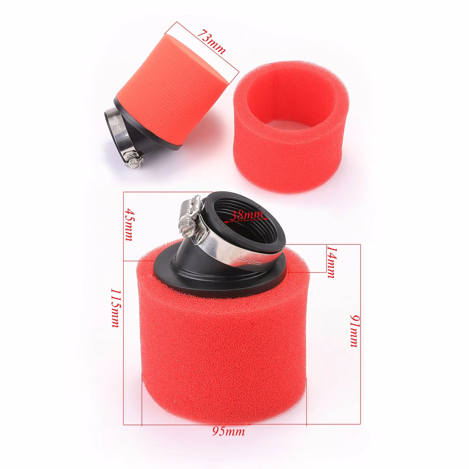 TDPRO RED 38mm Bent Angled Foam Air Filter Pod For 110c 125cc PIT Quad Dirt Bike ATV Buggy | Автомобили и мотоциклы