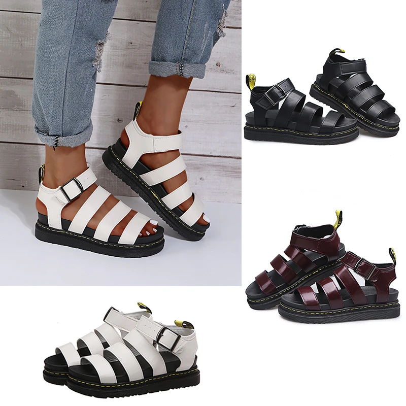 

Thick-soled Womens Sandals 2021 New Roman-style Trifle Sole Retro Flat-heeled Gladiator Plus Size Women's Shoes 35-43