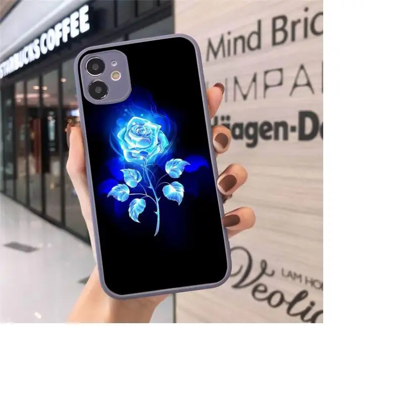 

beautiful black white Rose flower Phone Case Matte transparent For Gray iPhone 12 Mini 11 Pro XR XS Max 7 8 Plus X Back Cover