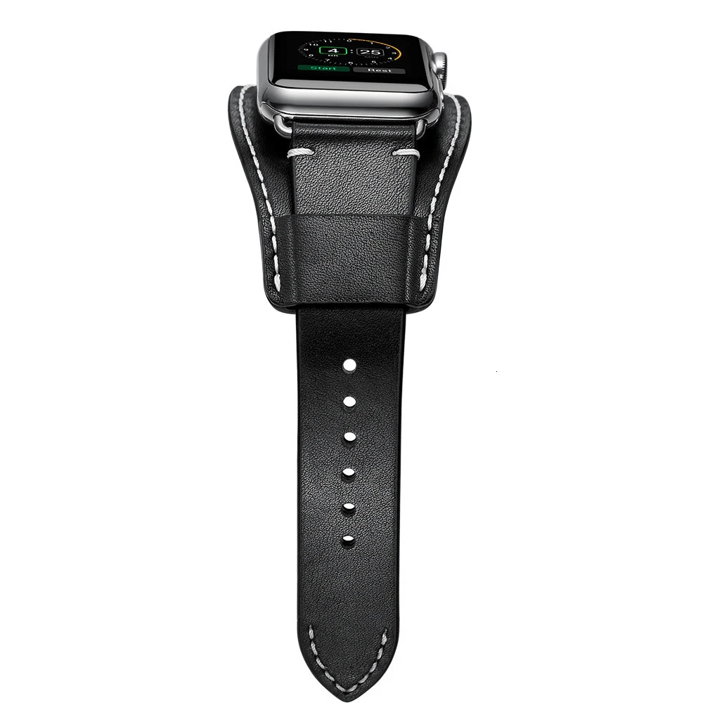 Ремешок для часов TEAROKE из натуральной кожи для Apple Watch 4 5 38 мм 42 мм 40 мм 44 мм черный сменный Браслет ремешок для iwatch 1 2 3