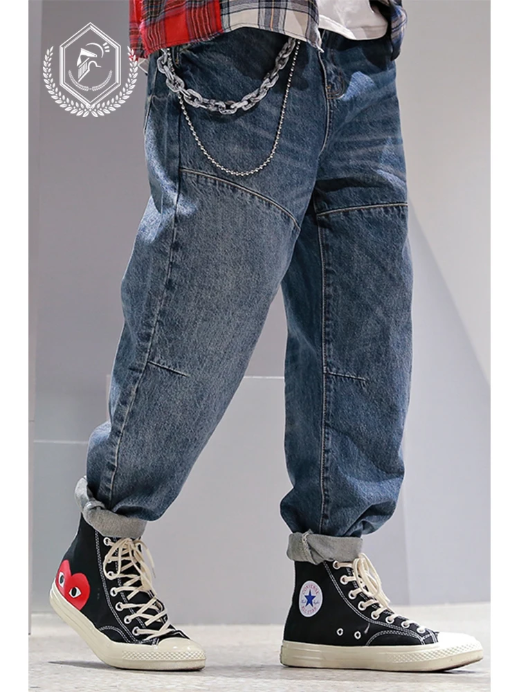 Мужские свободные винтажные шаровары джинсы для бега повседневные по щиколотку
