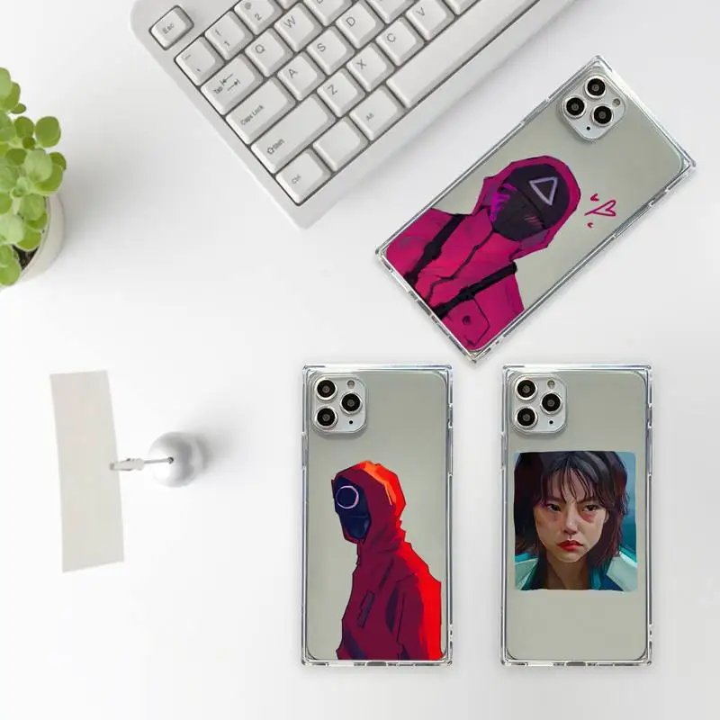 

Squid Game TV 456 Phone Case For iPhone 7 8 11 12 X XS XR MINI Pro Max Plus Clear Square Transparent Round Six Wu Yinan