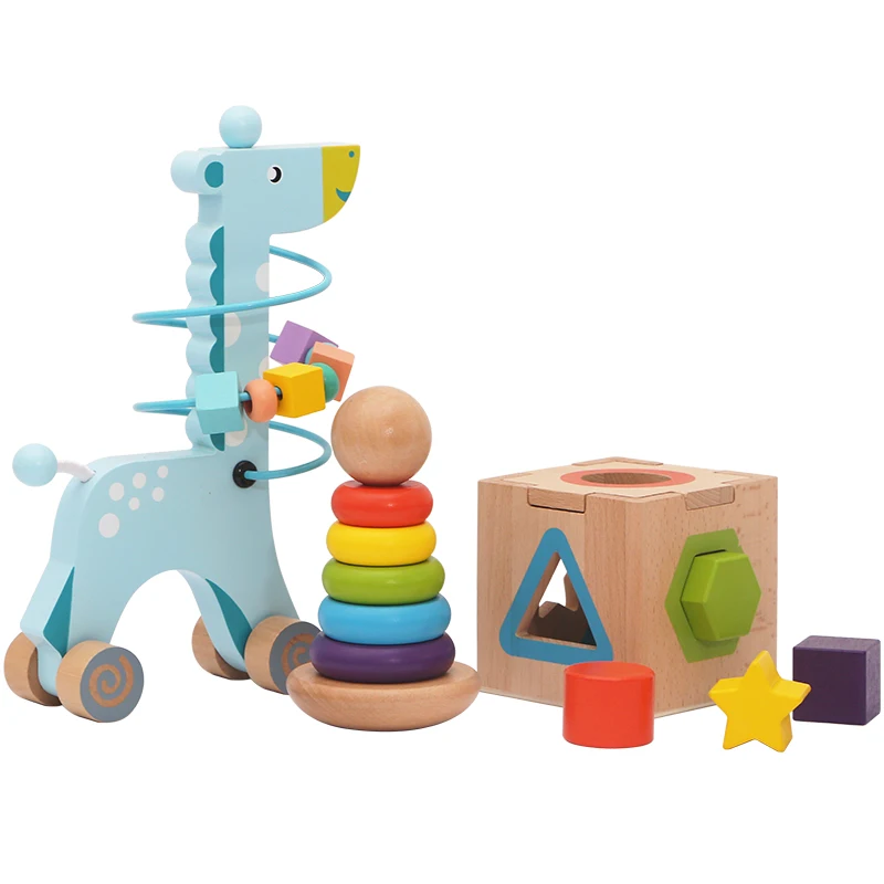 

Baby Toys 6 12 Months Shape match Around beads Rainbow Stacking Rings Early Development Toys Three-piece suit for Baby Toddlers