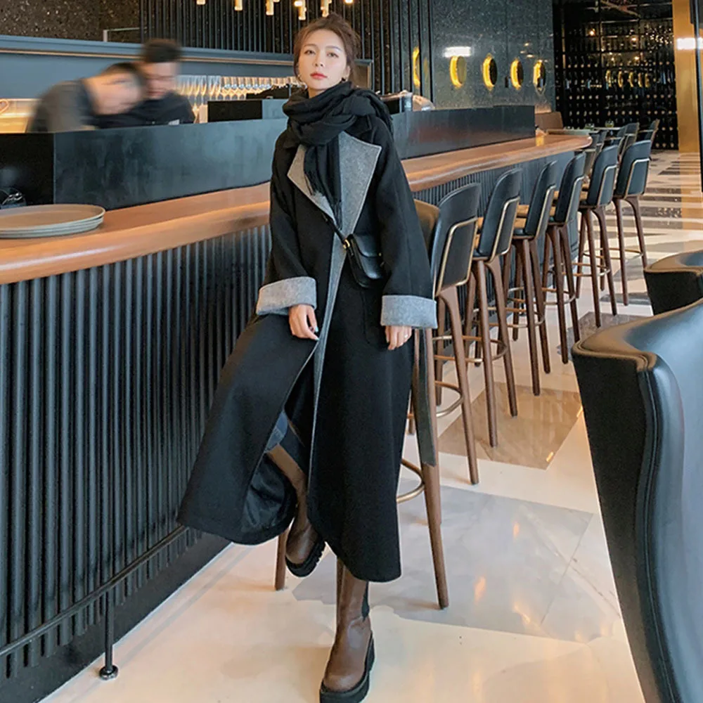 

Fashion Black Vintage Woolen Coat 2021 Women Autumn Winter High Quality Female Long Section Office Lady Elegant Coat
