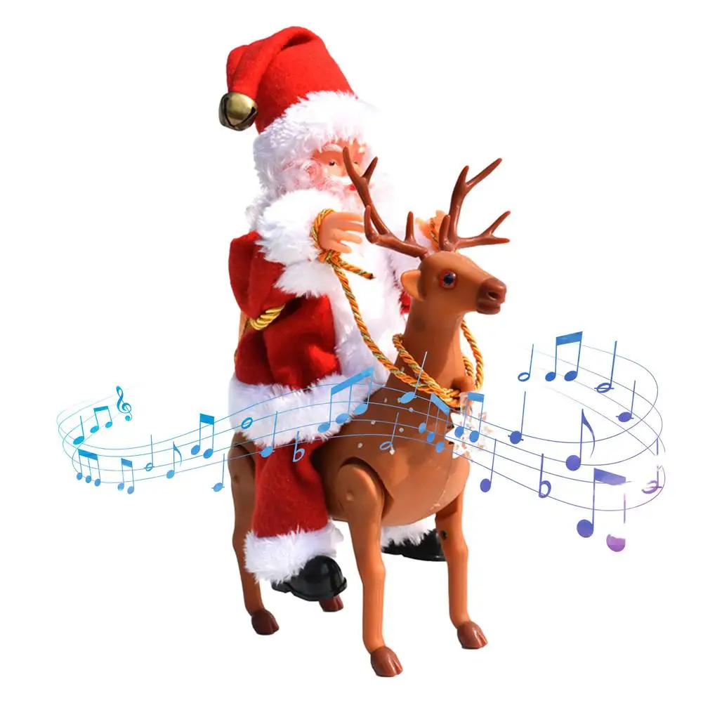

Christmas Santa Music Toy Electric Santa Riding On Deer Decor Plush Doll Creative Music Xmas Decor Kid Toy Gift Christmas Gifts