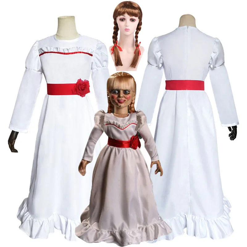 Bride of Chucky Annabelle Dress The Conjuring Doll Cosplay Costume Women Girls Evil Halloween Horror Scary Fancy Dress Outfits