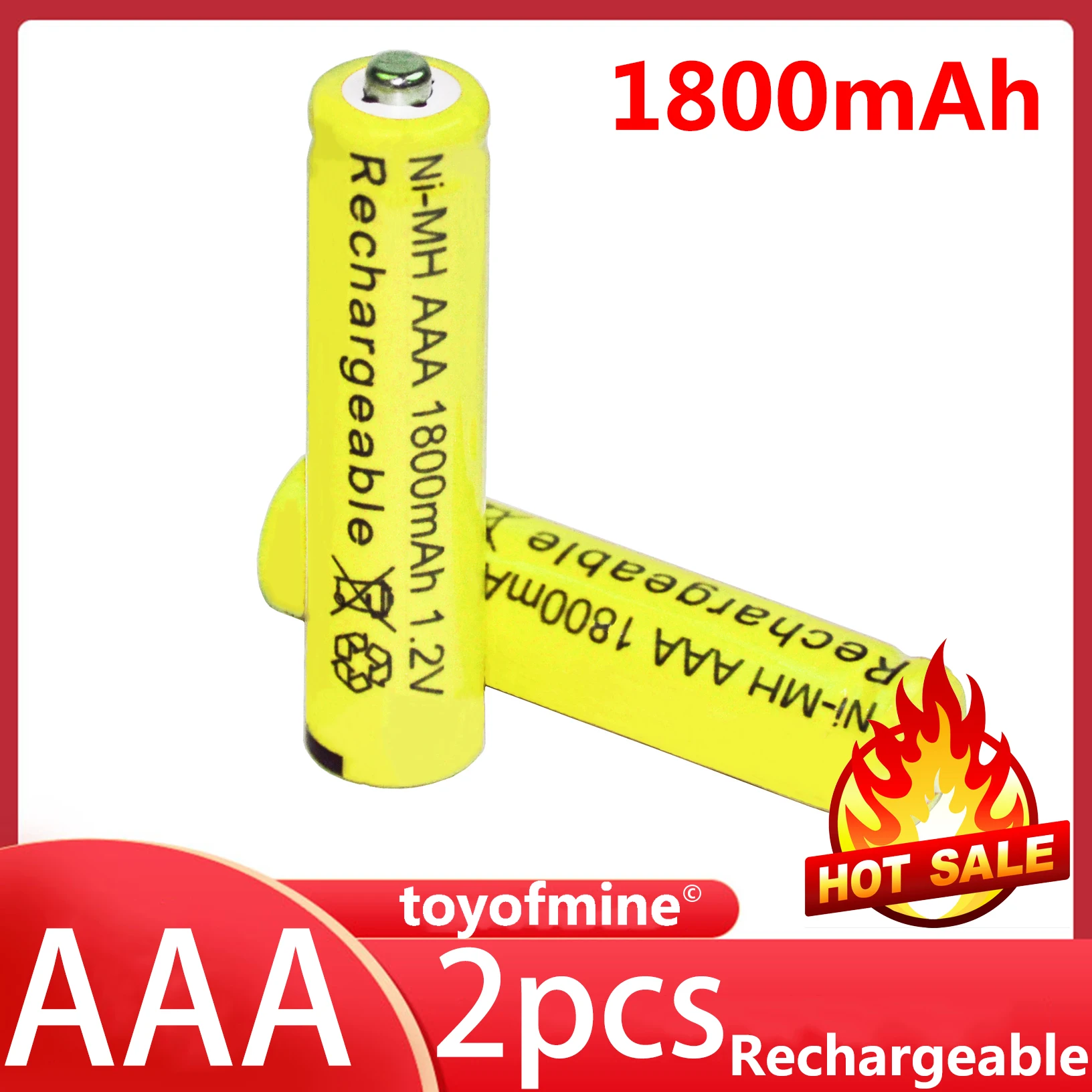 2x AAA батареи оптом никель кадмиевые Перезаряжаемые Ni MH 1800mAh 1 2 V желтый|aaa battery|ni-mh
