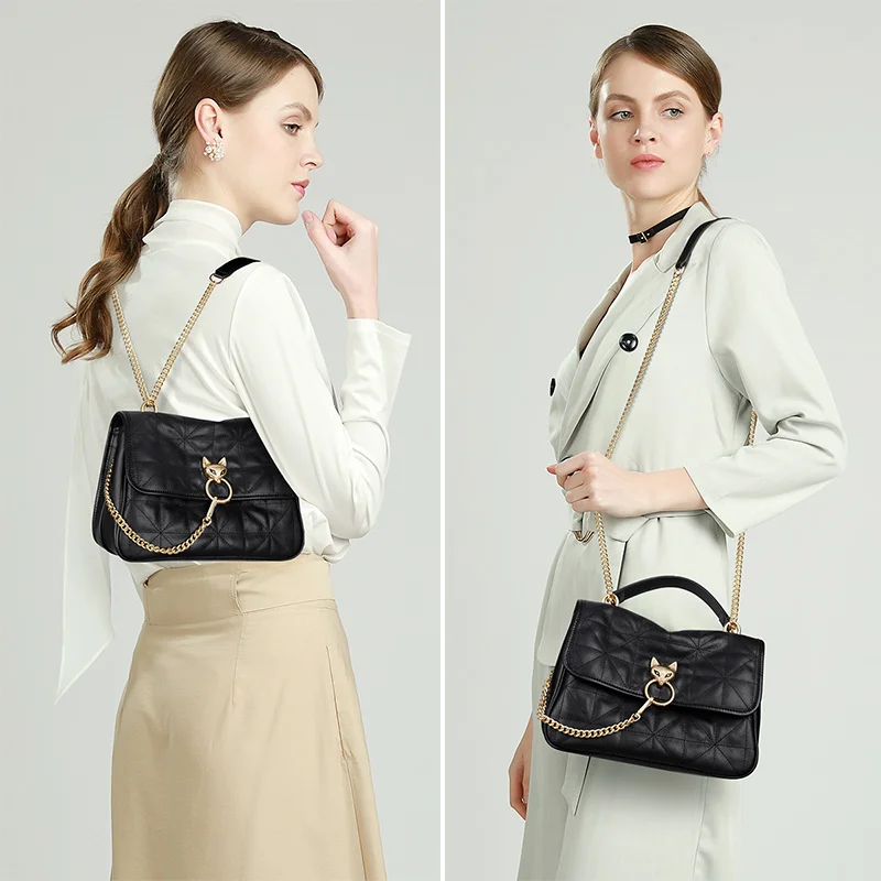 

FOXER 100% Genuine Leather Women Messenger Bag Fashion Elegant Lady Crossbody Bag Commuter Female Stylish Flap Bag Chain Strap