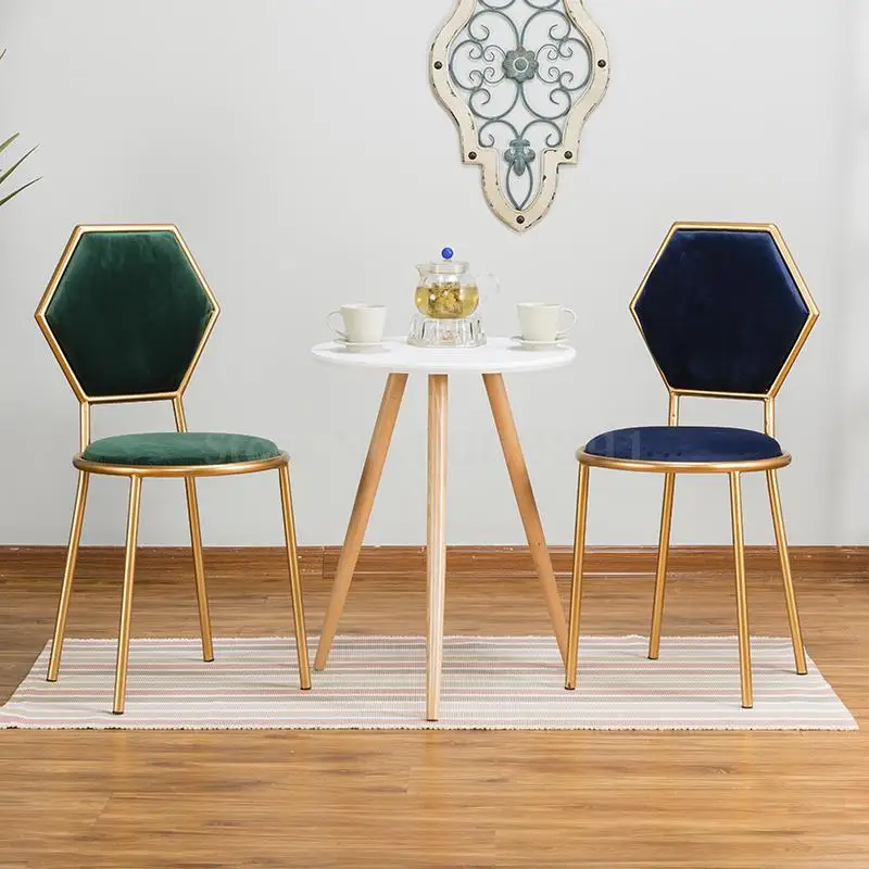Simple Modern Golden Dressing Chair Velvet Back Nail Stool Coffee Milk Tea Leisure Iron Nordic Dining | Мебель