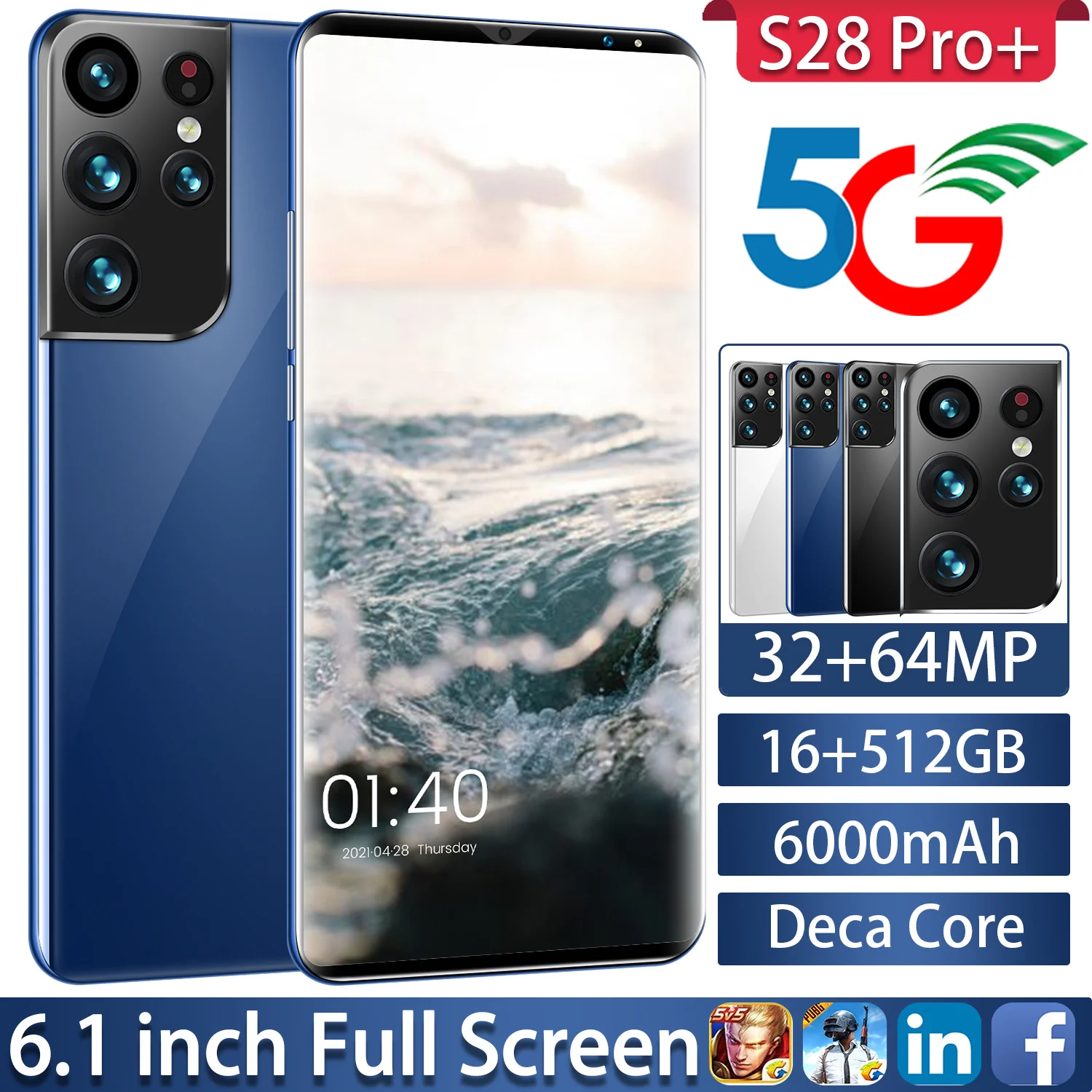 

Global Version Sansang S28 Pro Smartphone Snapdragon 888 16GB 512GB 6.1 Inch 6000mAh Battery Unlock Cellphone 32MP 64MP
