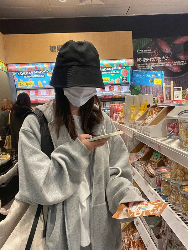 

Idle Style Loose Hooded Casual Zipper Gray, Fleece Lining