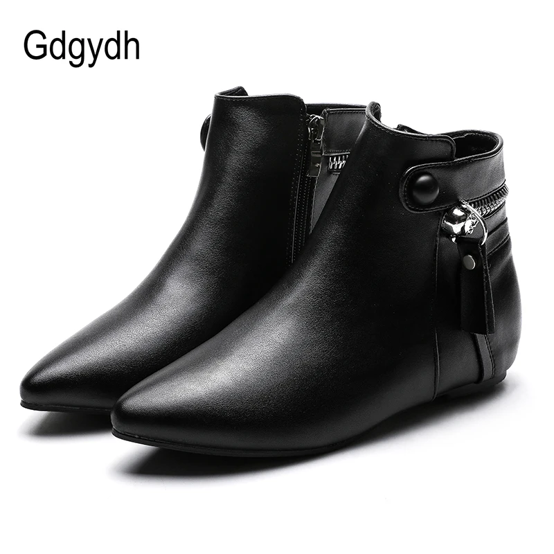 Женские ботинки челси на молнии Gdgydh черные плоской подошве с цепочкой и острым