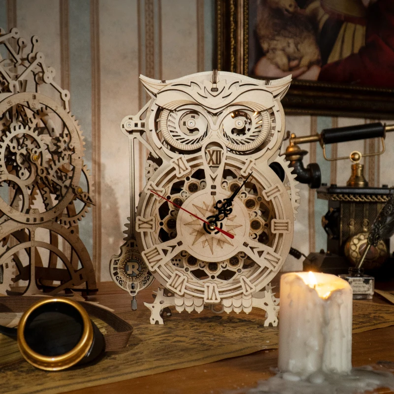 

Creative DIY 3D Owl Clock Wooden Model Building Block Kits Assembly Toy Gift for Children And Adult.