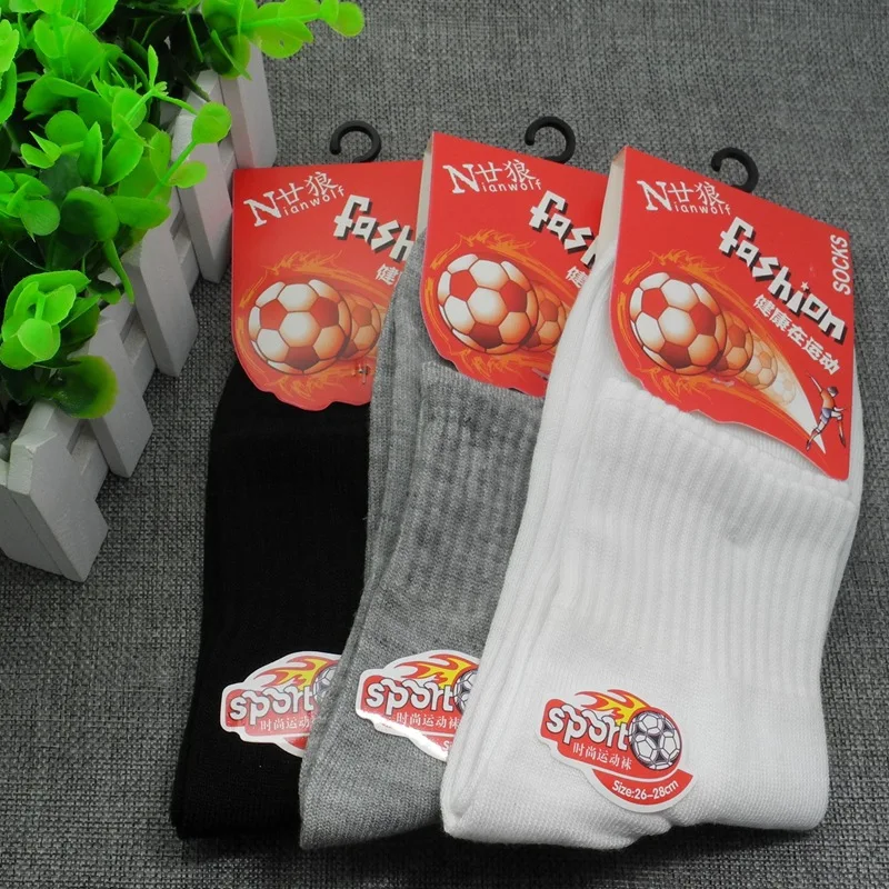 

Men's White Sports Football Socks Polyester Cotton Breathable Deodorant Sports Socks High Quality One Pair Wholesale