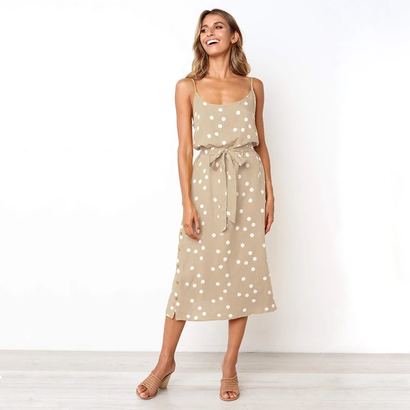 

Backless Women Dress Female Dots Printed Casual Beach Dress Summer Spaghetti Strap Dresses