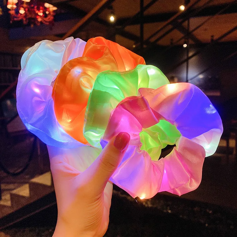 

Headdress Elastic Hair Bands LED Luminous Large Intestine Hair Tie Three Gears Shiny Satin Cloth Fat Intestine Tie Hair Rope