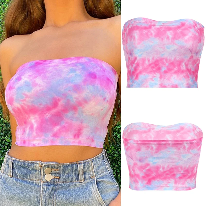 

Women's One-Shoulder Open Back Tie-Dye Printed Slim-Fit Inner-Wrapped Top Purple