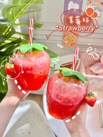 ins wind web celebrity strawberry sippy cups plastic cup cute female students with milk tea cup portable water glass bottles