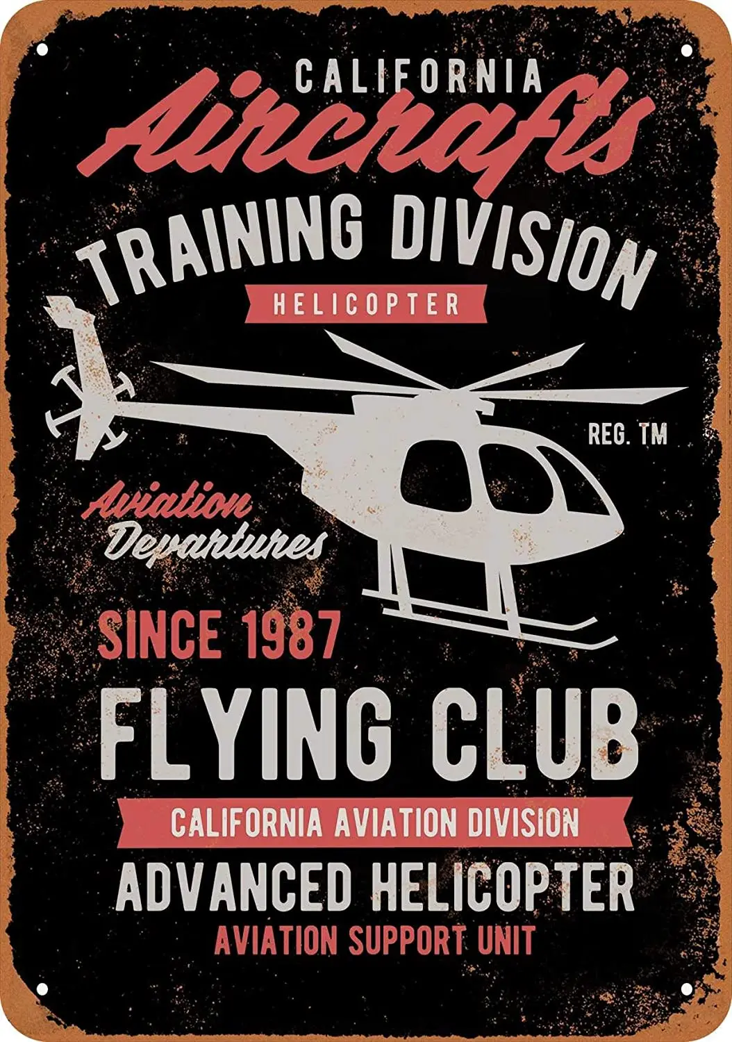 

Vintage Retro Collectible tin Sign - California Aircrafts Helicopter (Black Background) -Wall Decoration 12x8 inch Poster Home