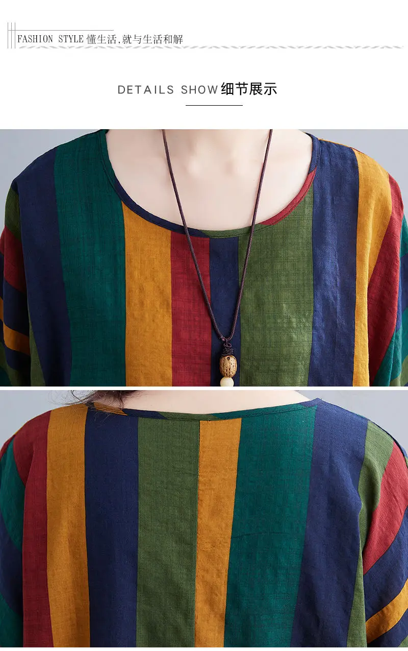 

2021 Spring Summer Shirts Women Fashion Striped Short Sleeve Cotton Linen Shirts Tops Female Clothing Casual Blouse