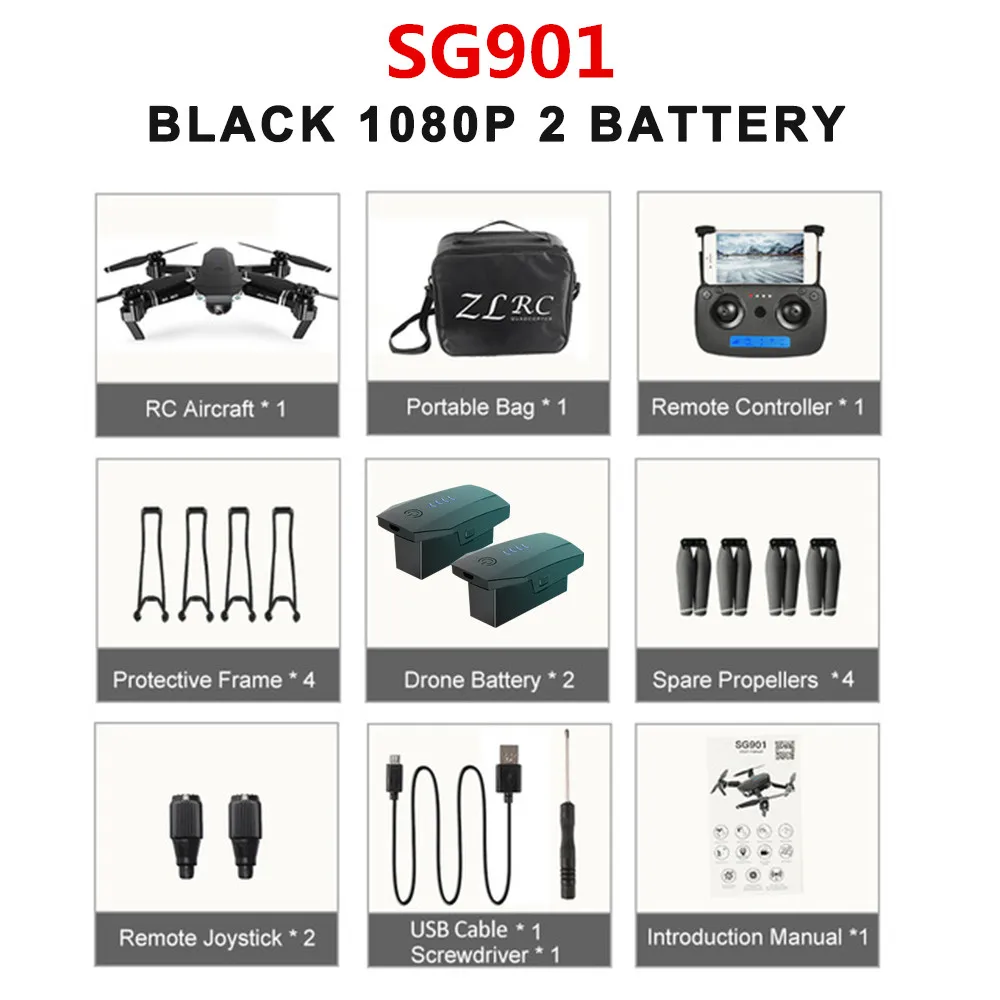 SG901 1080p Bag 2B SG907/SG901 Дрон gps 4K HD x50 зум Камера 5G wifi FPV Профессиональный Квадрокоптер RC вертолет складной селфи дроны Рождество - Цвет: SG901 1080p Bag 2B