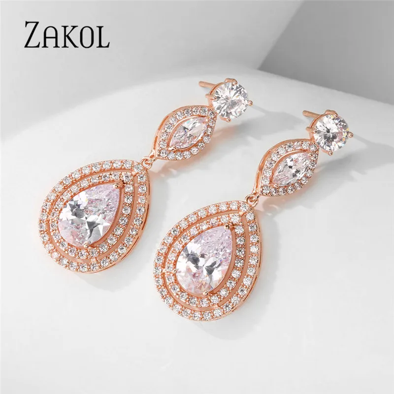 Женские серьги-подвески ZAKOL серьги в форме капли белого и розового золота с