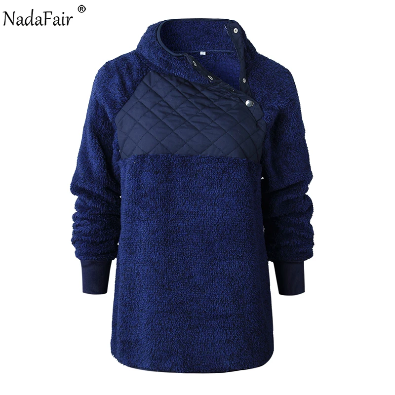 Nadafair флисовая толстовка с капюшоном, Женская Осенняя водолазка из искусственного меха в стиле пэчворк, Повседневная Толстовка размера плюс, женские зимние пуловеры