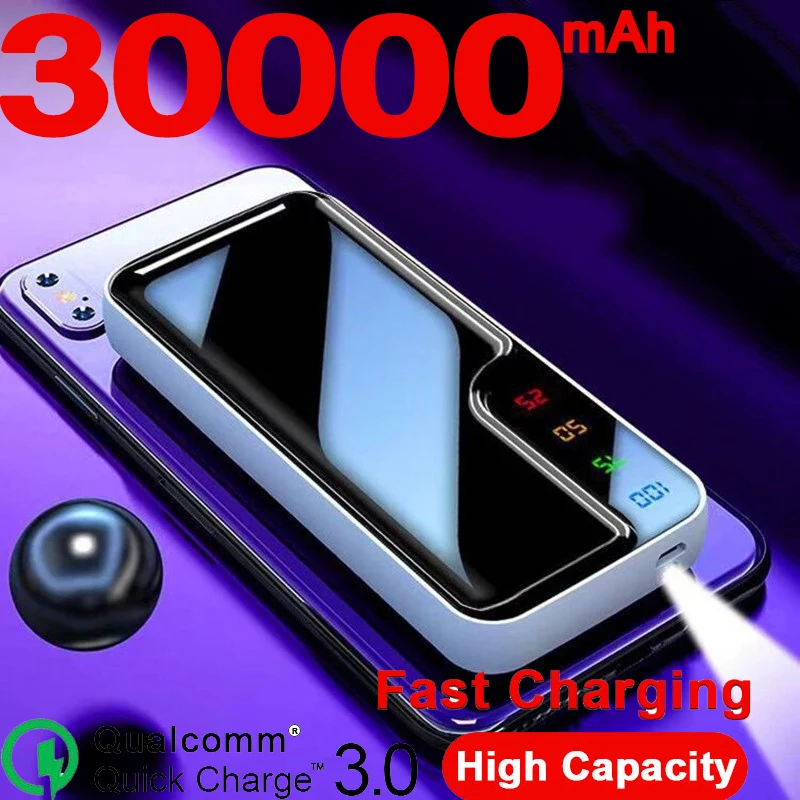 Большой Ёмкость Смарт Зарядное устройство 30000 мАч Мобильный Питание 2USB Порты и