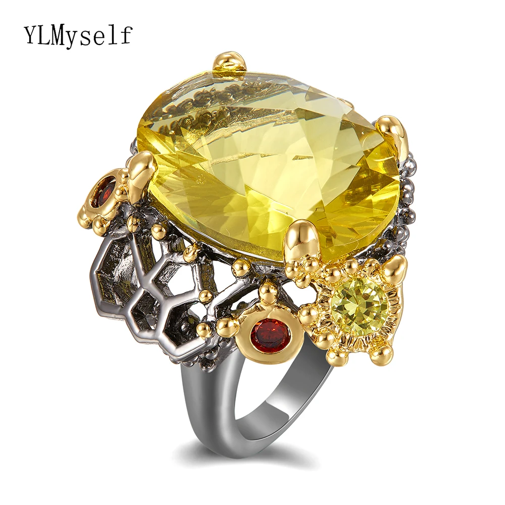 Последний большой овальный Золотой Кристалл CZ Кольцо желтый кубическая