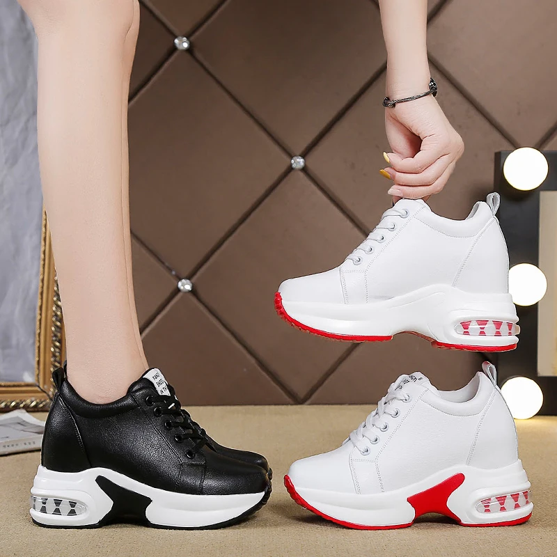 

Thick Bottom Chunky Sneakers 2021 New Spring Women High Platform Sport Shoes Woman Casual Wedges Leather Dad Shoe Footwear 8.5CM