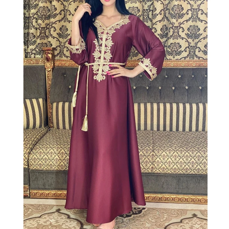 Мусульманское платье для женщин, красивое кружево, этнические характеристики, Элегантная Модная Трехцветная вышивка в стиле ретро, лето 2022