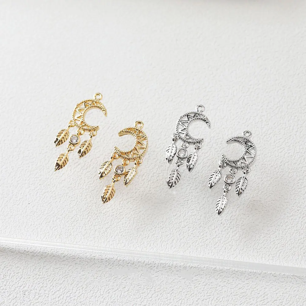 

4PCS Design Moon Shaped Pendant Eardrop for Jewelry Findings with Rhinestone DIY Hand Made Copper 14K Gold Plated Accessories