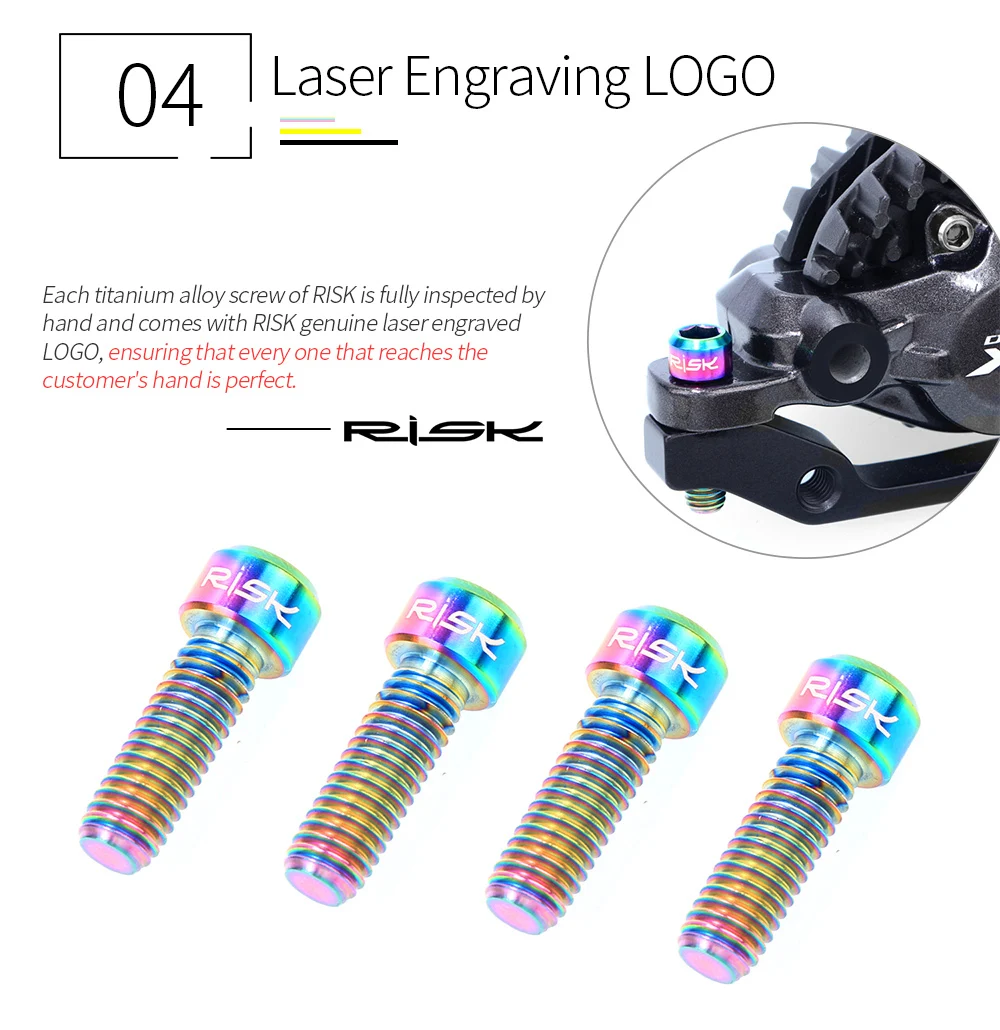 

RISK 4pcs M6*18mm M6*20mm Titanium Alloy Bolt for Disc Brake Caliper Clamp MTB Bike Bicycle Screw Crank Lock Bolts For Road