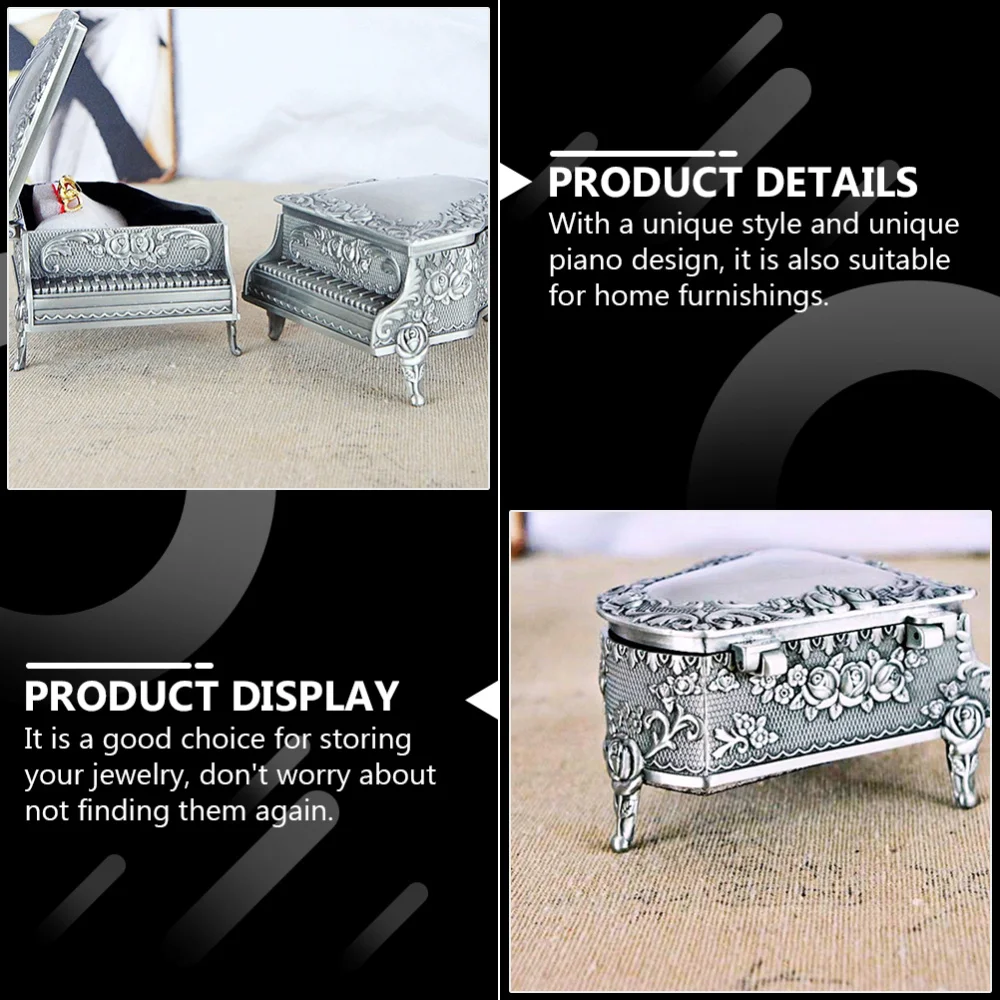 

1pc Metal Retro Piano Jewelry Box European Style Jewelry Box Metal Jewelry Box