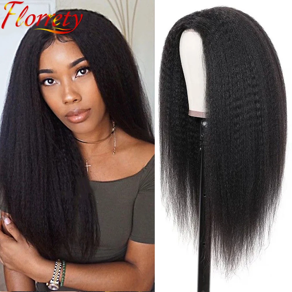 

Transparent Lace T Part Wig 13x1 Kinky Straight Brazilian Human Hair Yaki Wigs 4x4 Pre Plucked Lace Closure For Black Women